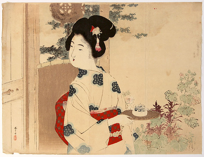 Mizuno TOSHIKATA A young Woman is serving Tea at the Garden