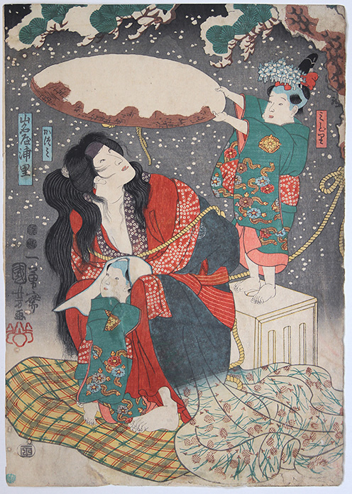 Utagawa KUNIYOSHI Yamanaya Urasato from the Play Akegarasu Hana no Nureginu
