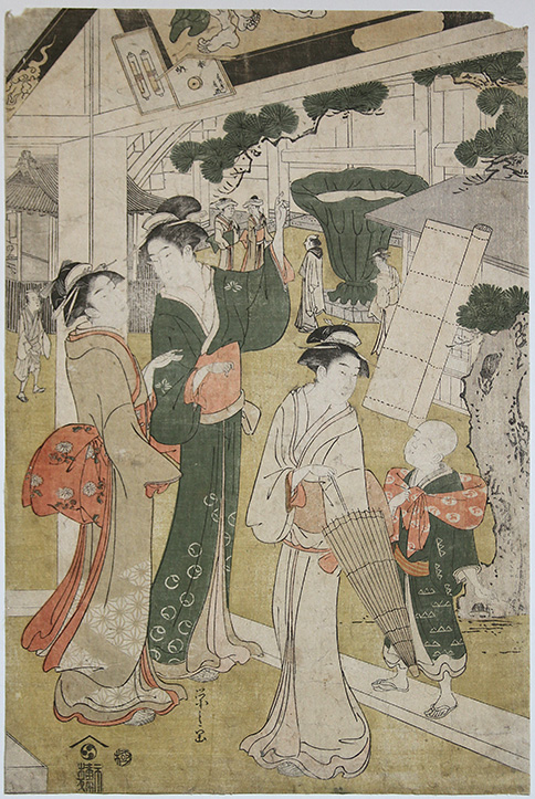 Hosoda EISHI Women Resting in the Votive Picture Hall at Asakusa