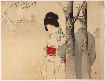 Mizuno TOSHIKATA A young woman at a Rendezvous in Moonlight