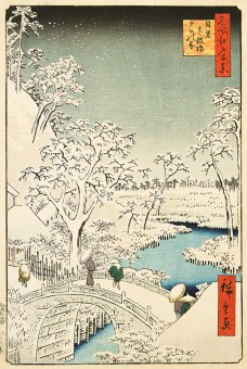 Utagawa HIROSHIGE - Meguro Taikobashi Yûhinooka