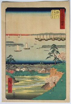 Utagawa HIROSHIGE Shinagawa, Goten-yama yori ekijû o miru (Shinagawa: View of the