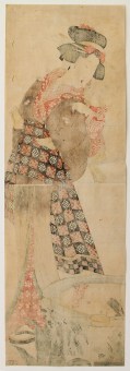 Kikugawa EIZAN Mother carrying her Baby Son on her Back by a Cistern