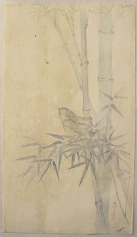  Ohara KOSON Two tree sparrows between bamboo