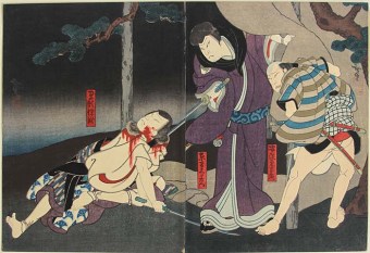 HIROSADA  Kabuki Play, Two samurai kill a man