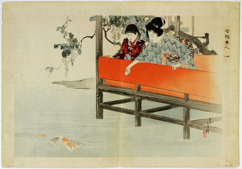 Original Japanese Woodblock Print, Toshikata Feeding